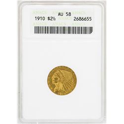 1910 $2 1/2 Indian Head Quarter Eagle Gold Coin ANACS AU58