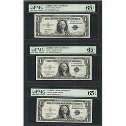Lot of (3) Consecutive 1935C $1 Silver Certificate Notes PMG Gem Uncirculated 65