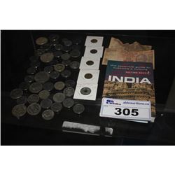 COLLECTION OF ASSORTED CURRENCY AND COIN, AND INDIA TRAVEL BOOK