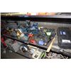 Image 2 : SHELF LOT OF TOOLS INCLUDING RYOBI CIRCULAR SAW AND POWER TOOLS ,  STANLEY TOOL BOX WITH