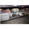 Image 2 : SHELF LOT OF TOOLS INCLUDING MASTERCRAFT CIRCULAR SAW, ASSORTED HOSE, WET SHARPENER, TOTE OF TOOLS,