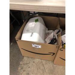 BOX LOT OF ASSORTED HOUSEHOLD PRODUCTS/ELECTRONICS AND MORE