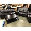 Image 1 : BROWN 3 SEAT SOFA COMES WITH 2 SEAT LEATHER LOVE SEAT AND ARM CHAIR