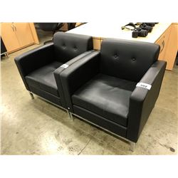 BLACK LEATHER CLUB STYLE RECEPTION CHAIR
