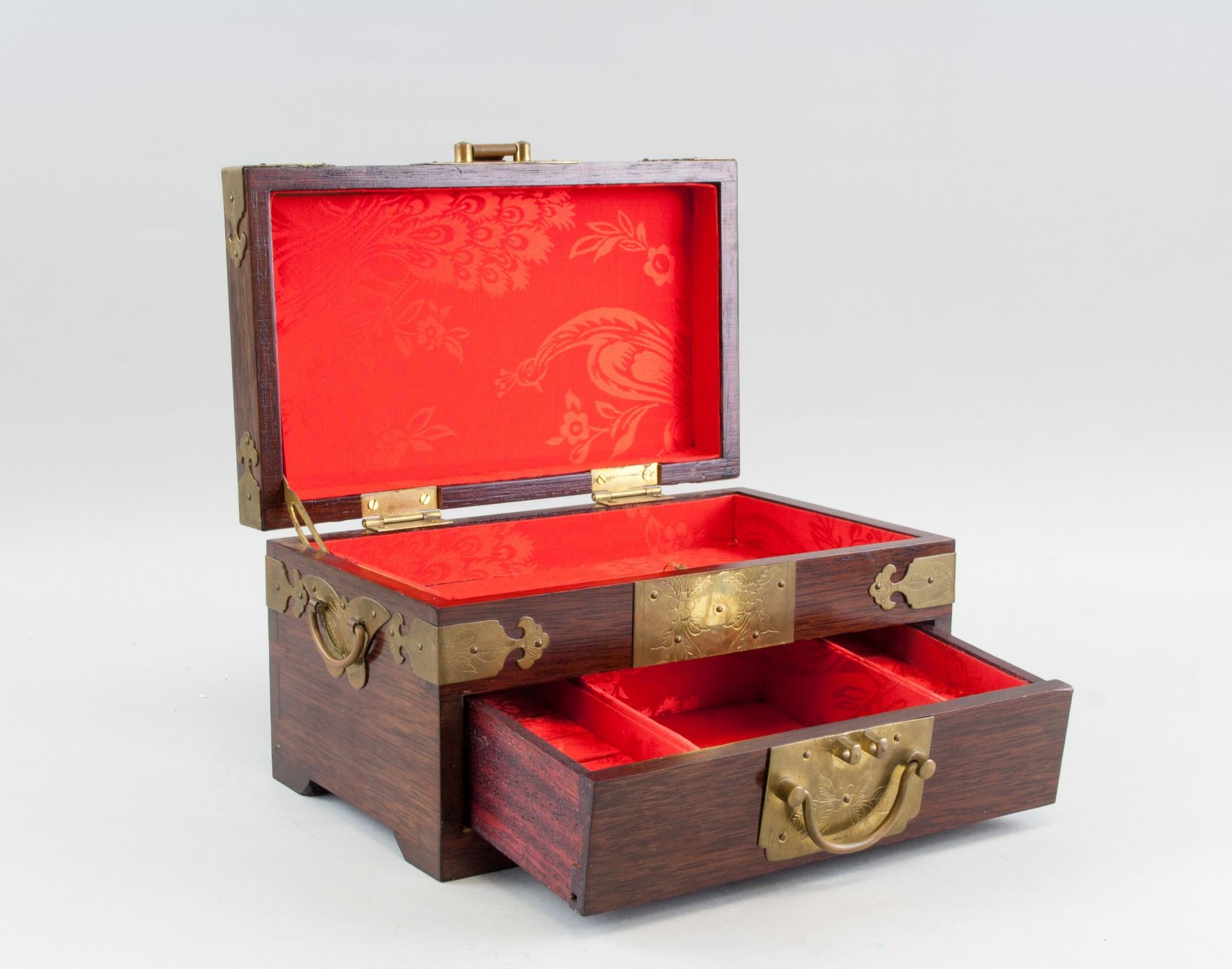 Chinese Wood And Brass Hardware Jewelry Box
