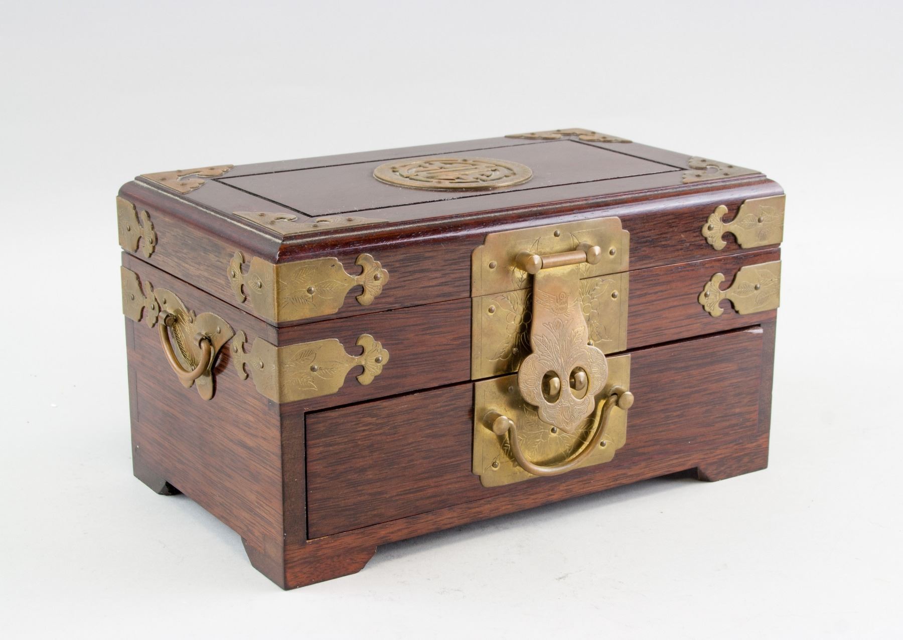 Chinese Wood and Brass Hardware Jewelry Box