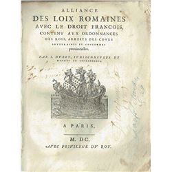 Alliance Des Loix Romaines… by J. Duret, 1600, Paris