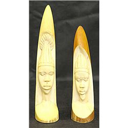 2 antique African  carved tribal heads