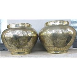 Islamic Antique Syrian Mamluk Brass Pair of Vases, 19th cen.
