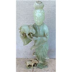 China Antique carved Jade Figurine - Woman with Sheeps