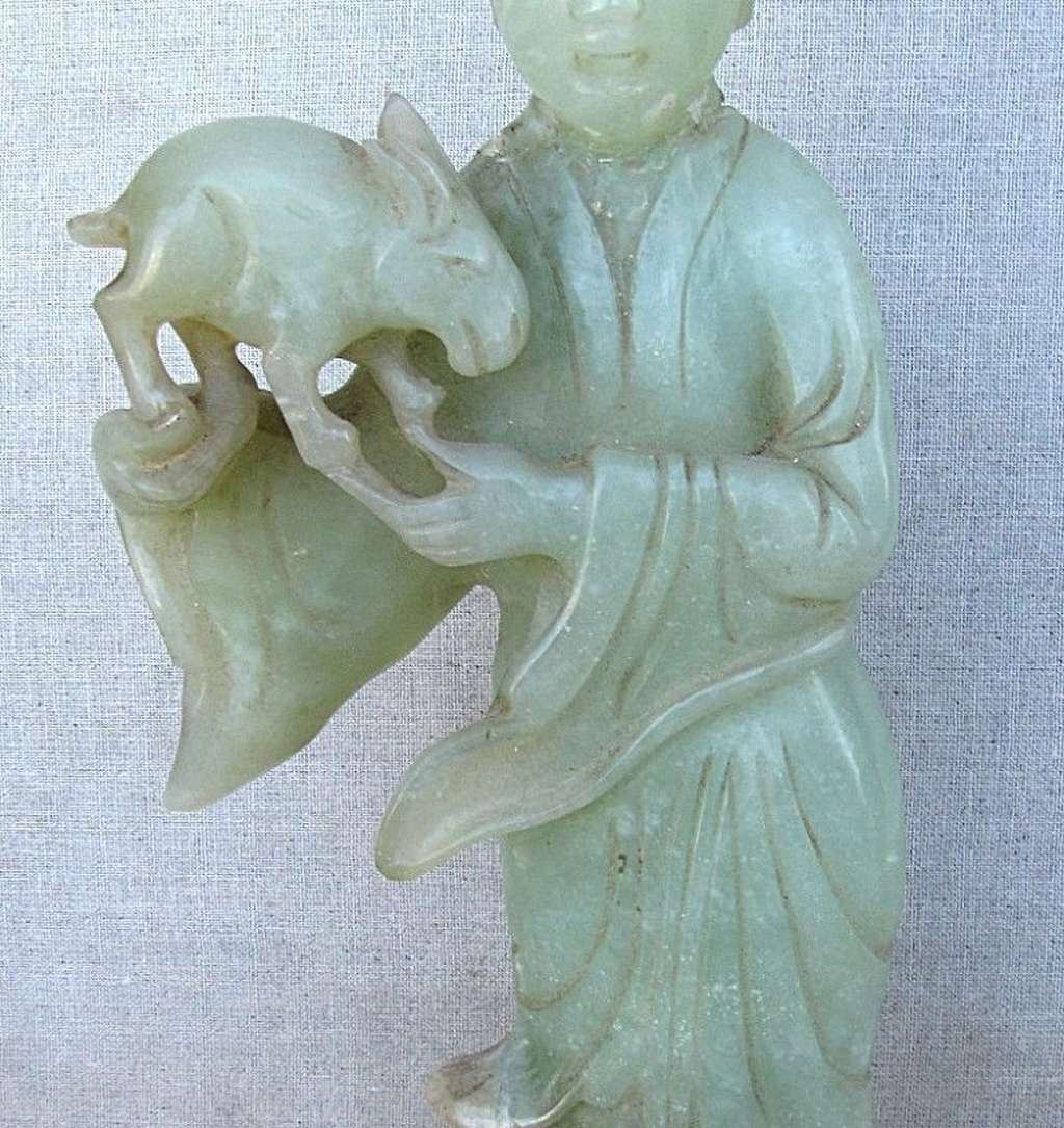 China Antique carved Jade Figurine Woman with Sheeps