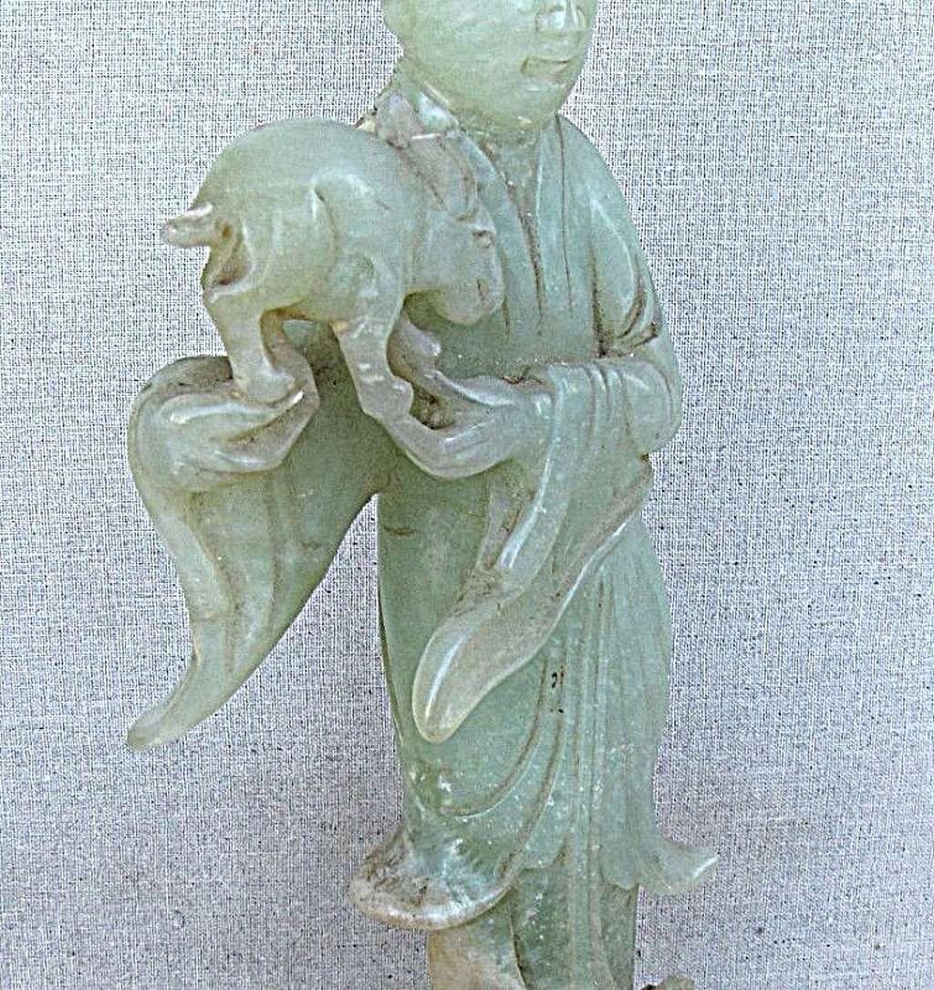 China Antique carved Jade Figurine Woman with Sheeps