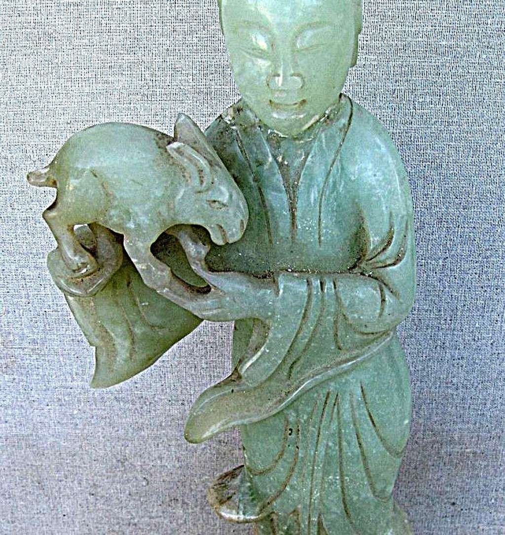 China Antique carved Jade Figurine Woman with Sheeps