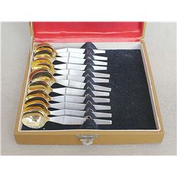 Russian Guilloche Gilt Silver 875, 12 Coffee Spoons, 1974