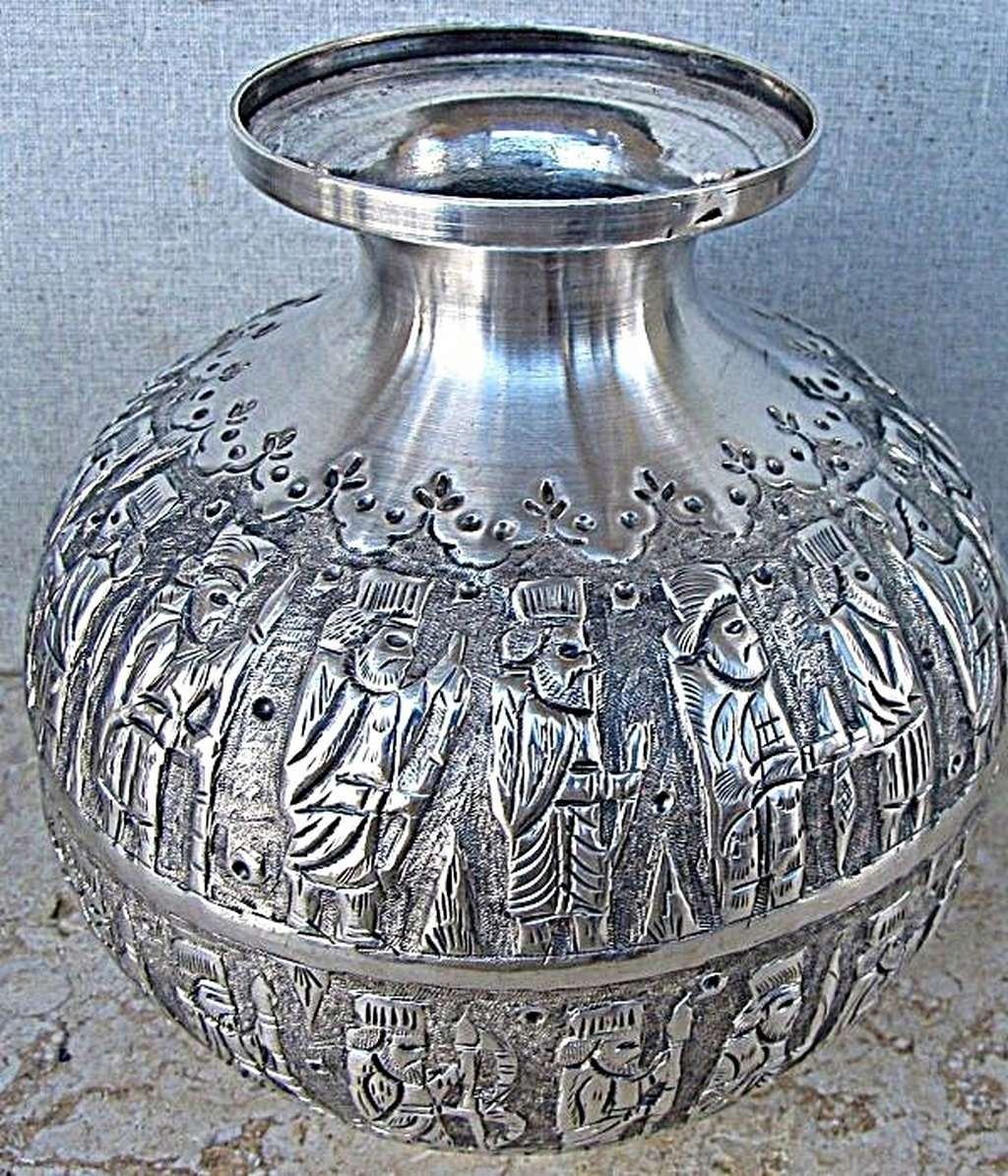 Persian Parvaresh Antique Silver 84 Pair of Vases,Epic Scenes
