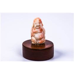 Laughing Buddha  - Old pink Angel skin Coral figure