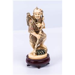 Chinese traveler - Chinese walking with walking stick and water carrier theme - high quality old Chi