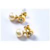 Image 1 : A pair of 14K gold earrings with a Japanese pearl and tiny diamonds