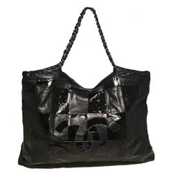 Chanel Black Patent Leather Checkered Shoulder Bag Tote