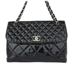 Chanel Quilted Jumbo Flap Black Patent Leather Shoulder Bag