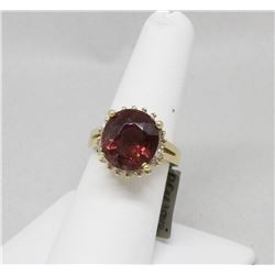 Red Rubelite & diamond 14k Yellow Ring