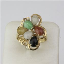 14K Yellow Gold  6 Pcs natural jade gemstones  Ring