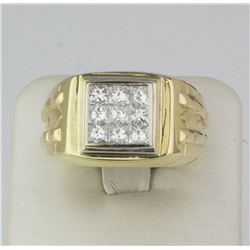14K Yellow Gold Princess Cut Invisible set Diamond Ring