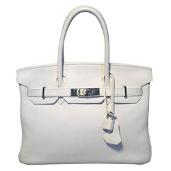 Hermes White Togo Leather 30cm Birkin Bag