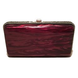 Judith Leiber Maroon Pearlized Box Clutch with Crystals