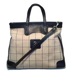Piere Cardin Vintage Beige and Navy Plaid Tote