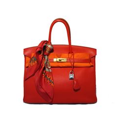 Hermes Rouge Vif 35cm Clemence Birkin Bag