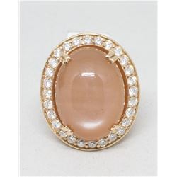 14K Rose Gold Moon Stone Diamond Ring