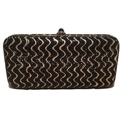 Judith Leiber Black and Silver Swarovski Crystal Minaudiere Evening Bag Clutch