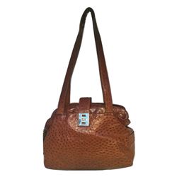 Mauro Governa Brown Ostrich Leather Shoulder Bag