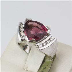 14K White Gold Triangular shape Red Rubellite Ring
