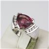 Image 1 : 14K White Gold Triangular shape Red Rubellite Ring