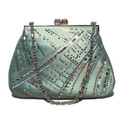 Judith Leiber Teal Silk and Swarovski Crystal Mini Evening Bag