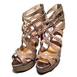 Christian Louboutin Natural Tan Snakeskin Python Cut Out Stiletto Heels Size 38