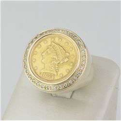 14K Yellow Gold 1854 Year US Five Dollar Diamond ring