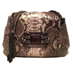 Judith Leiber Natural Grey Python Snakeskin Shoulder Bag