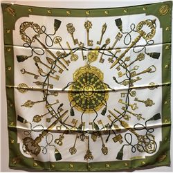 Hermes Vintage Les Cles Keys Silk Scarf in Chartreuse