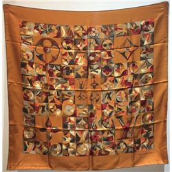 Louis Vuitton Golden Painted Monogram Print Silk Square Scarf