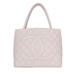 Chanel pink classic medallion caviar skin tote bag