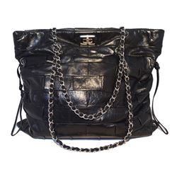 Chanel Black Leather Square Quilted Shoulder Bag Tote