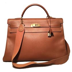 Hermes Tan Veau Graine 40 cm Kelly Bag with Strap