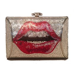 NWT Judith Leiber Swarovski Crystal Lip Print Minaudiere Evening Bag