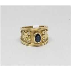 14K Yellow Gold Sapphire Diamond byzantine Ring