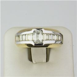 14K Yellow & White Two Tone Gold 1ct Emerald cut , 1ct Baguette Diamond Ring