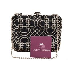 Judith Leiber Nwt Black & Silver Crystal Art Deco Minaudiere