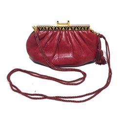 Judith Leiber Vintage Burgundy Lizard Leather Clutch
